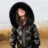 【母婴】儿童加棉加厚冬季棉衣亮皮女童大毛领连帽棉服中长款白鸭绒羽绒服 商品缩略图0