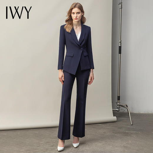 IWY/藏青色西装外套女不对称商务气质工作服西服阔腿裤正装套装女C11356+P31356 商品图2