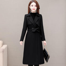 YWE 7762气质优雅纯色风衣纯色收腰外套