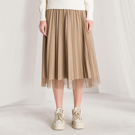 famecoco范可儿时尚百褶裙优雅纱裙半身裙F218HA006 商品图1