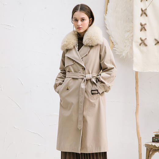 famecoco范可儿羽绒服中长款保暖大毛领系带外套F218AH001 商品图4