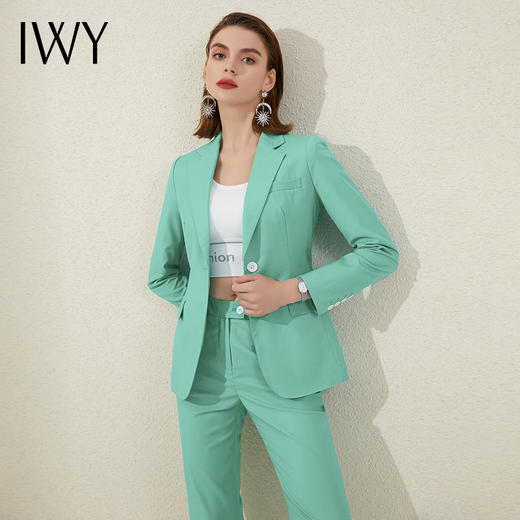 IWY/时尚高级西装套装绿色西服一粒扣主持人气质工作服女ol职业装201005C1+P1 商品图0