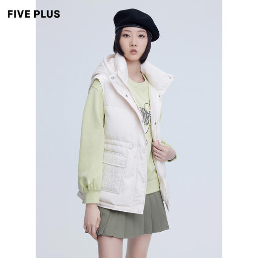 FIVE PLUS新款女冬装立领羽绒服马甲女白鸭绒连帽外套潮收腰2NN4330480 商品图4