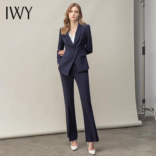 IWY/藏青色西装外套女不对称商务气质工作服西服阔腿裤正装套装女C11356+P31356 商品图3