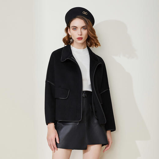 LH9B2斯尔丽瑟俪2021新款立领宽松通勤拉链短款外套小个子双面呢大衣女 商品图2
