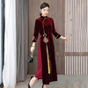 AHM- olz1928 丝绒奥戴旗袍连衣裙女2021秋冬季中国风刺绣修身立领妈妈装长裙子 商品缩略图2