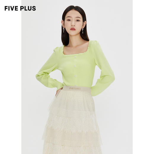 FIVE PLU 女冬装法式方领针织衫女复古修身打底套头衫潮2NN4030010 商品图4