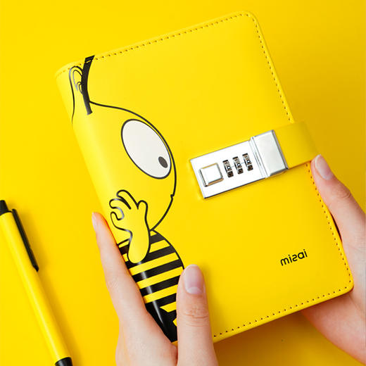 卡杰小蜜蜂密码本黄色蜜仔A6CA6H0632-7学生笔记本创意小清新复古文艺加密记事本 商品图1