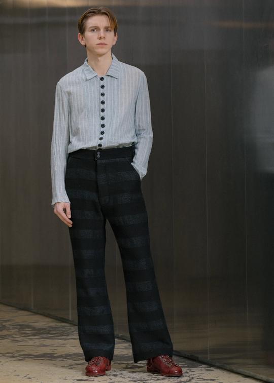 John Alexander Skelton Black & Blue Striped Weaver Trousers