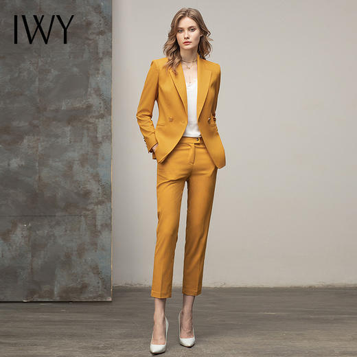 IWY/西装套装女黄色高档职业装气质女神范时尚正装套裤工作服CP11348 商品图11