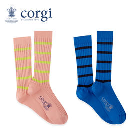 CORGI柯基英国进口袜子纯色底简约条纹精梳棉休闲中筒袜男女春夏同款
