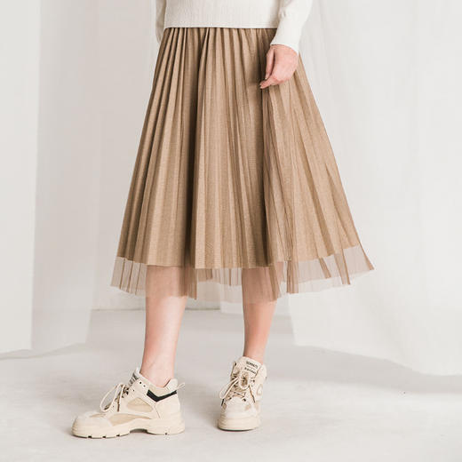 famecoco范可儿时尚百褶裙优雅纱裙半身裙F218HA006 商品图0