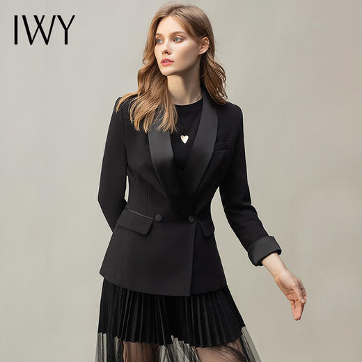 IWY/气质优雅黑色纱裙西装外套女时尚百搭通勤职业裙装工作服C10380+7500457 商品图0