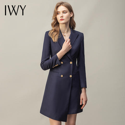 IWY/藏青色连衣裙时尚气质长袖职业装名媛修身售楼部ol工作服Q11369 商品图1