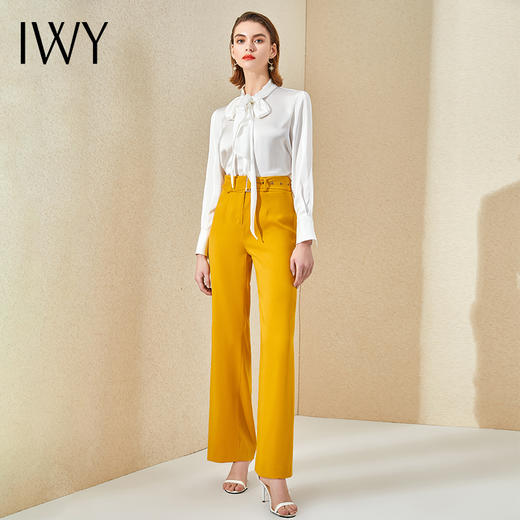 IWY/白色衬衫绑带明黄色阔腿裤长裤时尚套装珠宝店工作服201050b1+34P2 商品图2