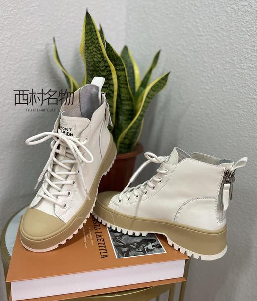 西村名物2021秋冬新款短靴马丁靴女厚底粗跟靴子X21DS44911 商品图2