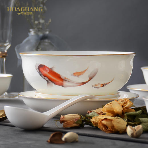 华光国瓷 碗碟套装骨瓷餐具套装家用 高温釉中彩礼盒装 福鱼贺岁 商品图0