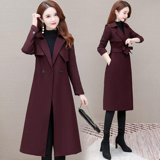 YWE 7762气质优雅纯色风衣纯色收腰外套 商品图3