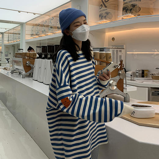 【辣妈出街穿搭】孕妇装新款条纹撞色孕妇上衣长袖T恤卫衣打底衫孕期产前产后外穿宽松ins 商品图2