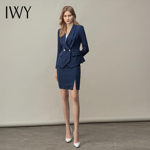 IWY/藏青西装套装女时尚职业装气质修身套裙女神通勤商务正装CS11353 商品图1