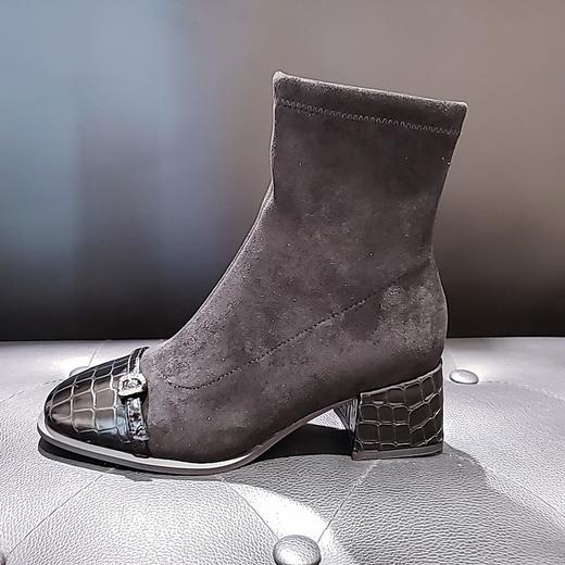 lfgj jeans BM603 新品牛皮石头纹拼接弹力布短靴 商品图1