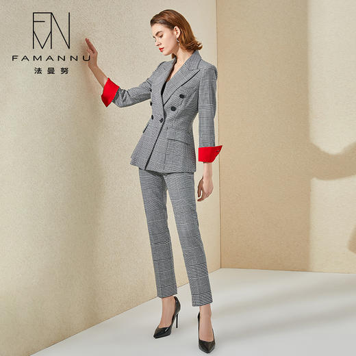 IWY/灰色格纹西装套装气质英伦风高端商务面试正装职业装通勤干练西服CP9354 商品图1