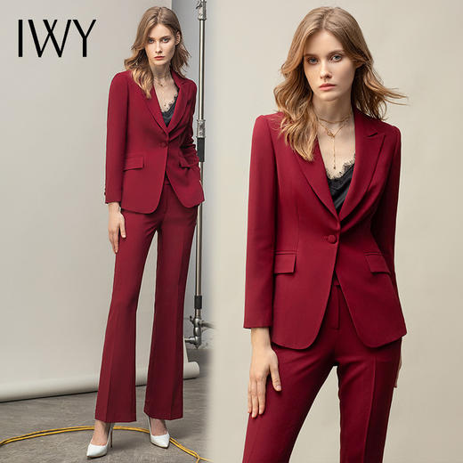 IWY/红色西装套装微喇裤主持人会服装气质干练商务总裁ol工作服C11359+P31359 商品图0