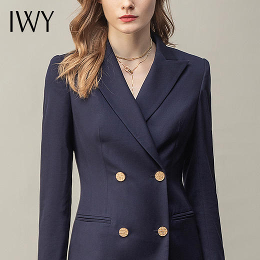 IWY/藏青色连衣裙时尚气质长袖职业装名媛修身售楼部ol工作服Q11369 商品图4