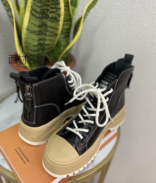 西村名物2021秋冬新款短靴马丁靴女厚底粗跟靴子X21DS44911 商品图1