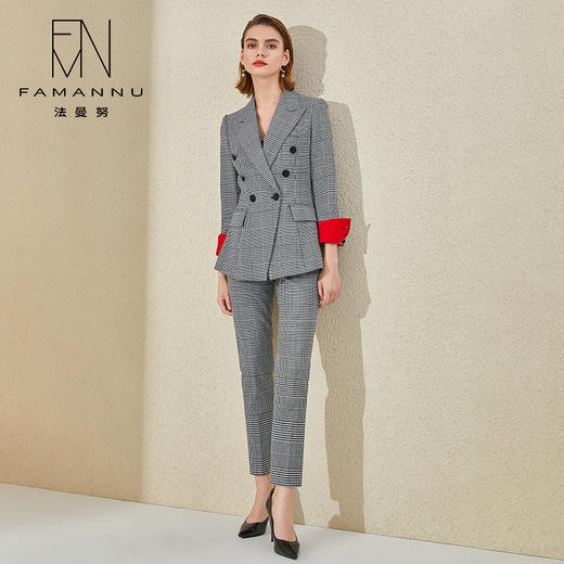 IWY/灰色格纹西装套装气质英伦风高端商务面试正装职业装通勤干练西服CP9354 商品图0