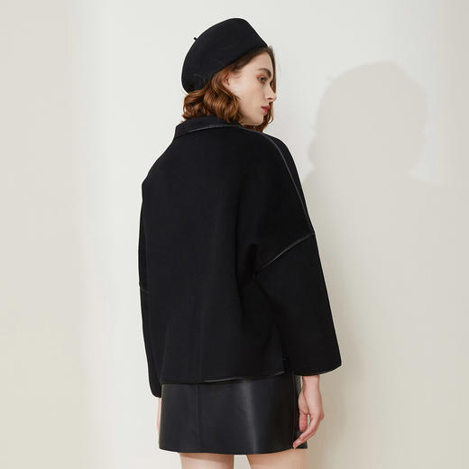 LH9B2斯尔丽瑟俪2021新款立领宽松通勤拉链短款外套小个子双面呢大衣女 商品图3