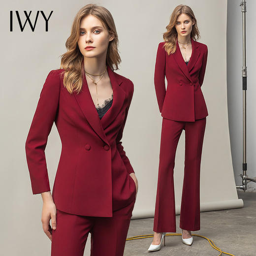 IWY/红色正装女西装套装时尚高端职业装阔腿裤气质女神范西服C11357+P31357 商品图0