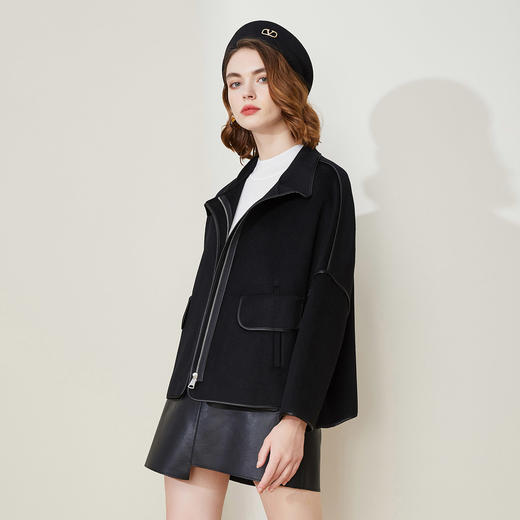 LH9B2斯尔丽瑟俪2021新款立领宽松通勤拉链短款外套小个子双面呢大衣女 商品图4
