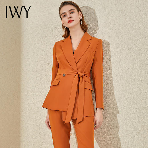 IWY/气质焦糖色绑带西装套装女高端韩版干练总裁套裤商务工作服OL CP9328 商品图1