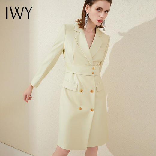 IWY/时尚休闲职业西装外套女双排扣绑带面试套裙中长款杏色西服连衣裙213188Q1 商品图0
