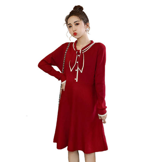 【竖开拉链哺乳口】秋冬孕妇装哺乳毛衣外出时尚蝴蝶结针织连衣裙产后喂奶打底裙 商品图4