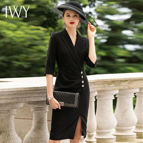 IWY/高端西装连衣裙女气质时尚ol正装黑色中长款包臀裙商务职业装套装 Q640