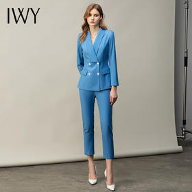 IWY/高端蓝色职业套装女时尚修身西服外套气质女神范美容院工作服 194027CP1