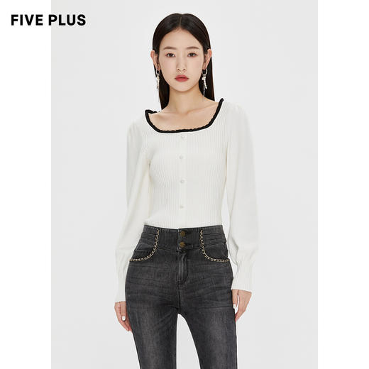 FIVE PLU 女冬装法式方领针织衫女复古修身打底套头衫潮2NN4030010 商品图1