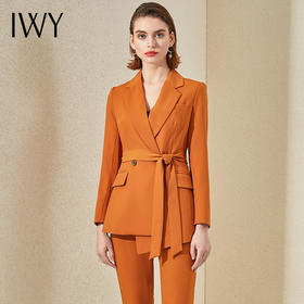IWY/气质焦糖色绑带西装套装女高端韩版干练总裁套裤商务工作服OL CP9328