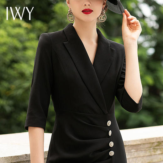 IWY/高端西装连衣裙女气质时尚ol正装黑色中长款包臀裙商务职业装套装 Q640 商品图4