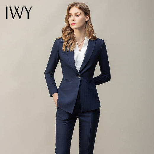 IWY/职业装女套装时尚气质通勤藏青色西服商务ol白领干练面试正装C10351+P10351 商品图0