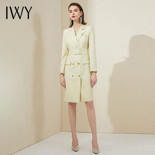 IWY/时尚休闲职业西装外套女双排扣绑带面试套裙中长款杏色西服连衣裙213188Q1 商品图2
