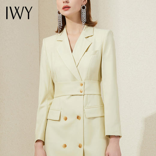 IWY/时尚休闲职业西装外套女双排扣绑带面试套裙中长款杏色西服连衣裙213188Q1 商品图4