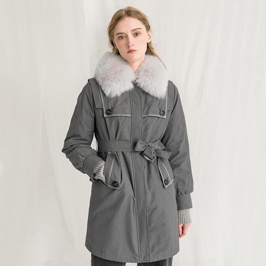 famecoco范可儿羽绒服外套保暖大毛领外套系带收腰F218AD003 商品图0