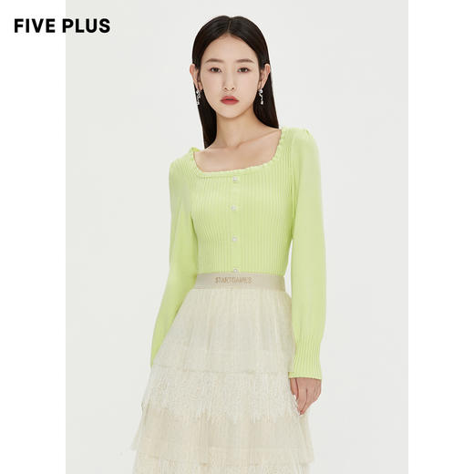 FIVE PLU 女冬装法式方领针织衫女复古修身打底套头衫潮2NN4030010 商品图0