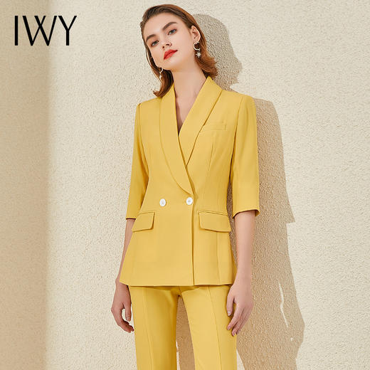 IWY/高端职业装女套装气质修身通勤黄色七分袖西装工作服时尚商务正装CP9175 商品图0