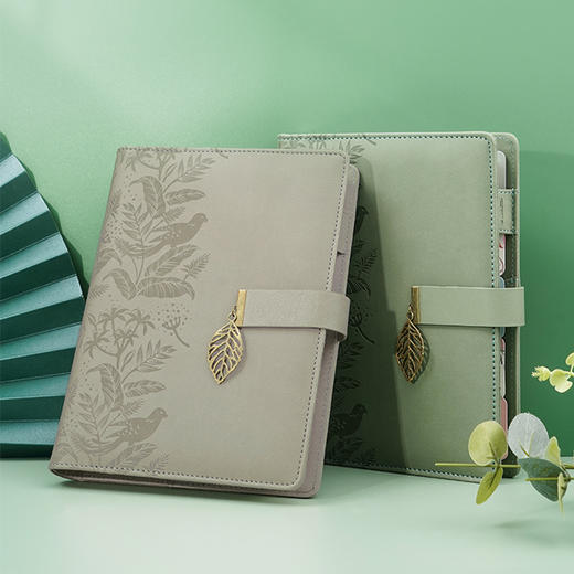 卡杰树叶挂件活页本A5深奶咖CA5H0925-1笔记本文艺精致手账本复古 商品图1