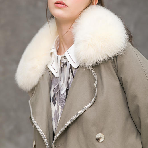 famecoco范可儿羽绒服中长款保暖大毛领系带外套F218AH001 商品图3