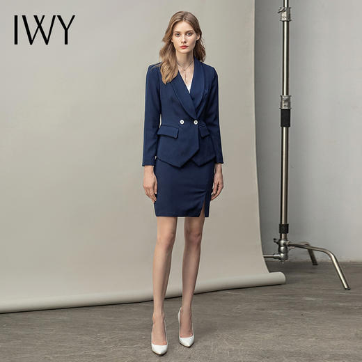 IWY/藏青西装套装女时尚职业装气质修身套裙女神通勤商务正装CS11353 商品图0
